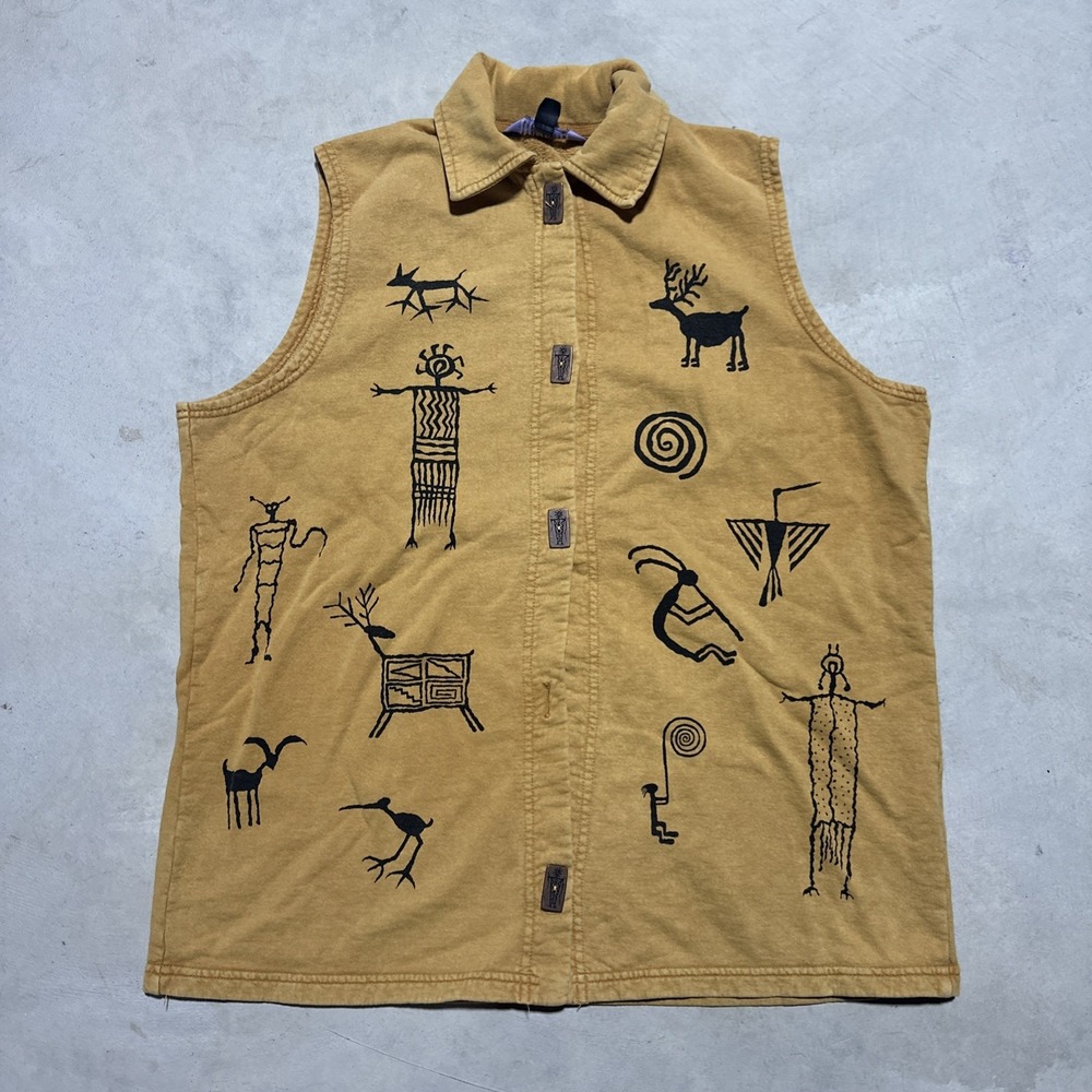 Vintage 90s Bfofo Shacket Vest SZ L Tribal Aztec Shirt Buttons Native American